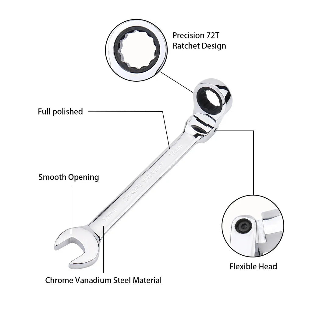 6-24mm Movable Head Ratchet Wrench Double Head Dual-Use plum Blossom Open Mirror Wrench Hardware Tools Automotive Tools Hand Too