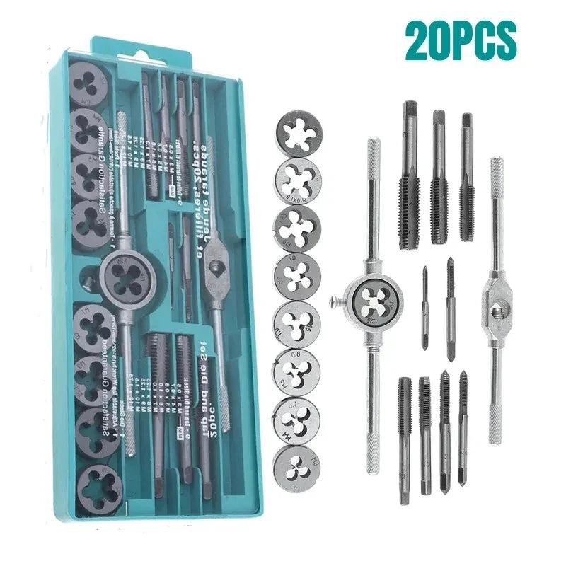 12/20PCS Hand Tap and Die Set M3-M12 Screw Thread Plugs Straight Taper Reamer Tools Hardware Tool Portable Universal