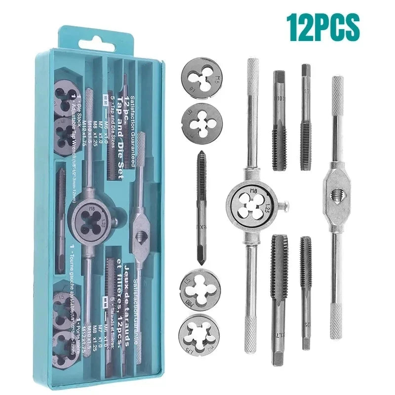 12/20PCS Hand Tap and Die Set M3-M12 Screw Thread Plugs Straight Taper Reamer Tools Hardware Tool Portable Universal