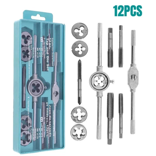 12/20PCS Hand Tap and Die Set M3-M12 Screw Thread Plugs Straight Taper Reamer Tools Hardware Tool Portable Universal
