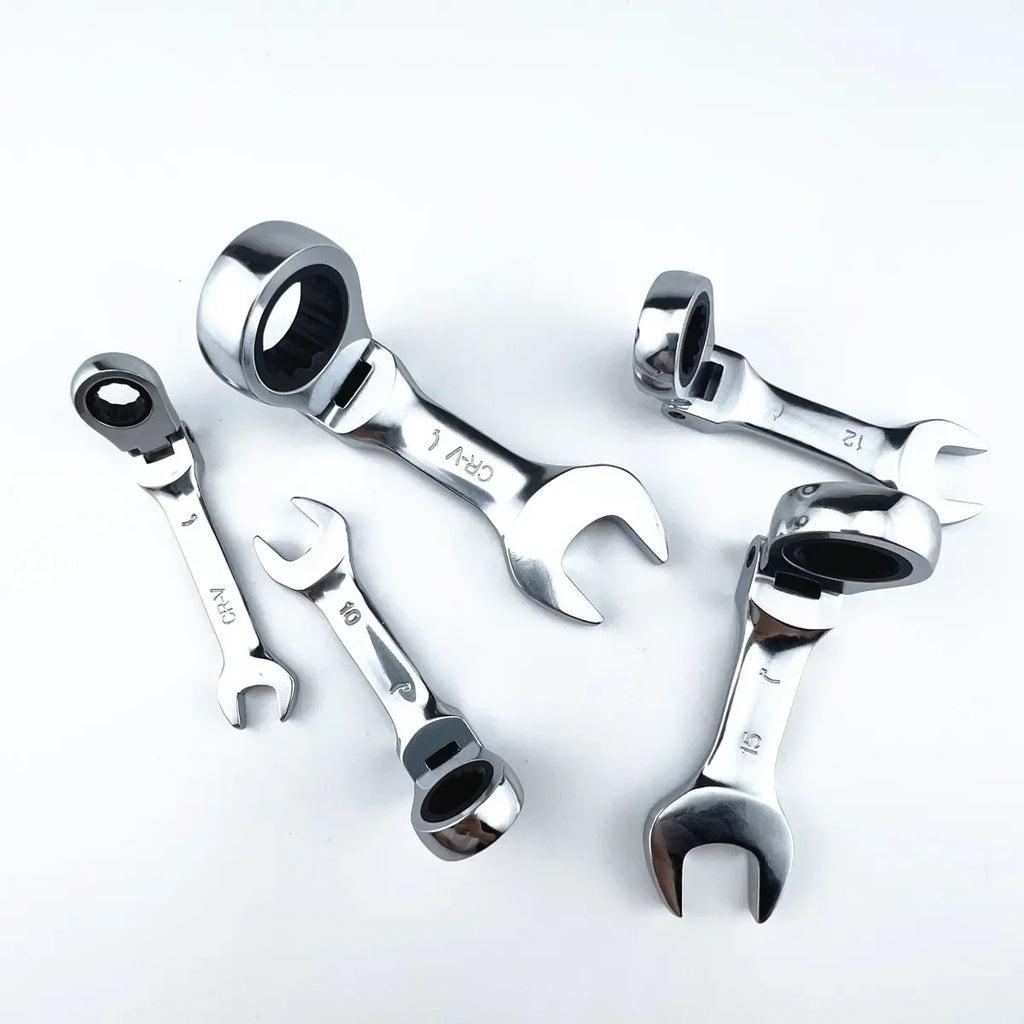 Mini Short Handle Ratchet Wrench With Movable Head Quick Dual-purpose Open End Wrench Hardware Tool Labor-saving Wrench