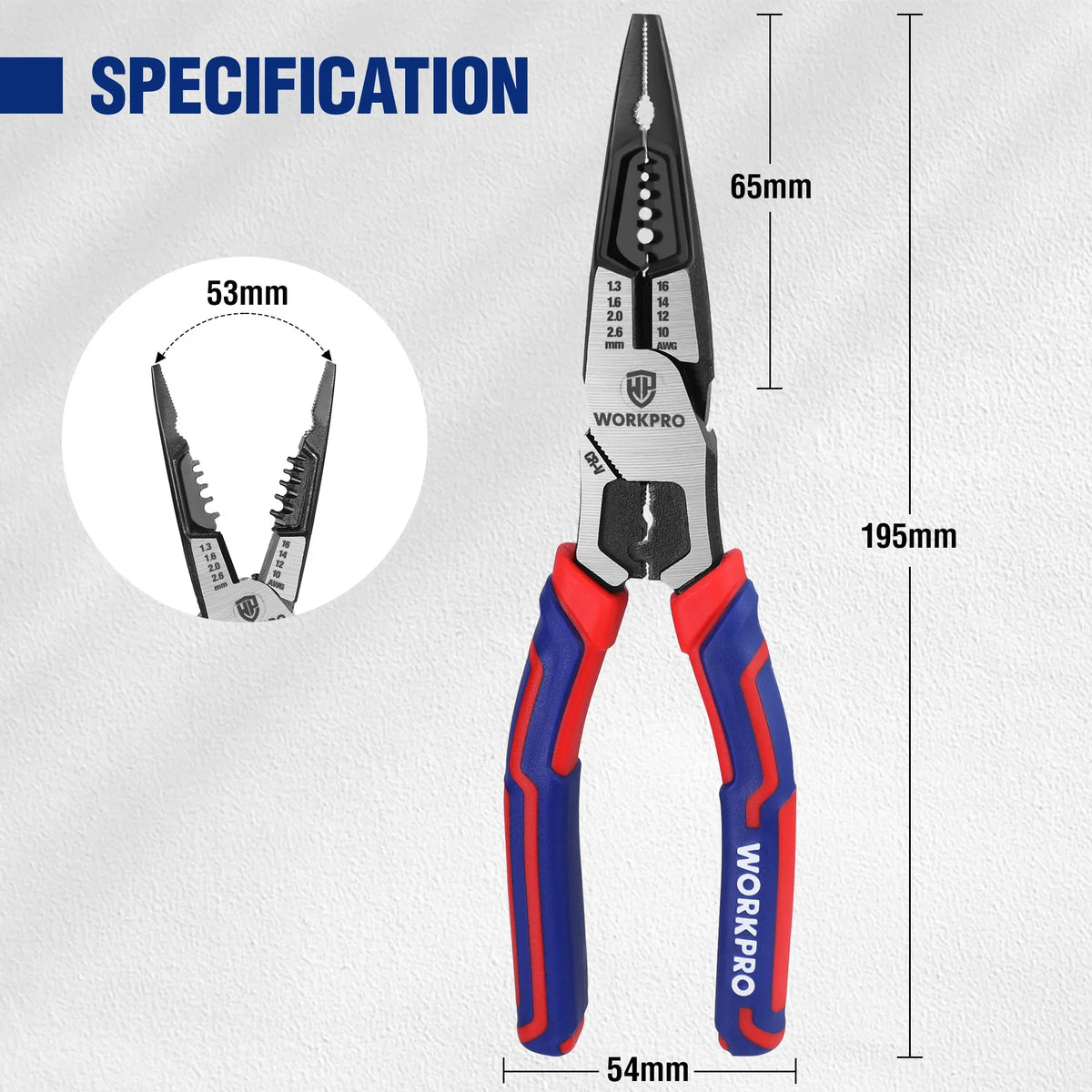 WORKPRO Multifunctional Needle Nose Pliers Universal Wire Cutters Diagonal Pliers for Electrician Hardware Tools